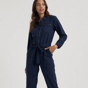 Lucky Brand Coverallls Womens Small Tie Front Boiler Suit Jumpsuit Navy Blue NEW